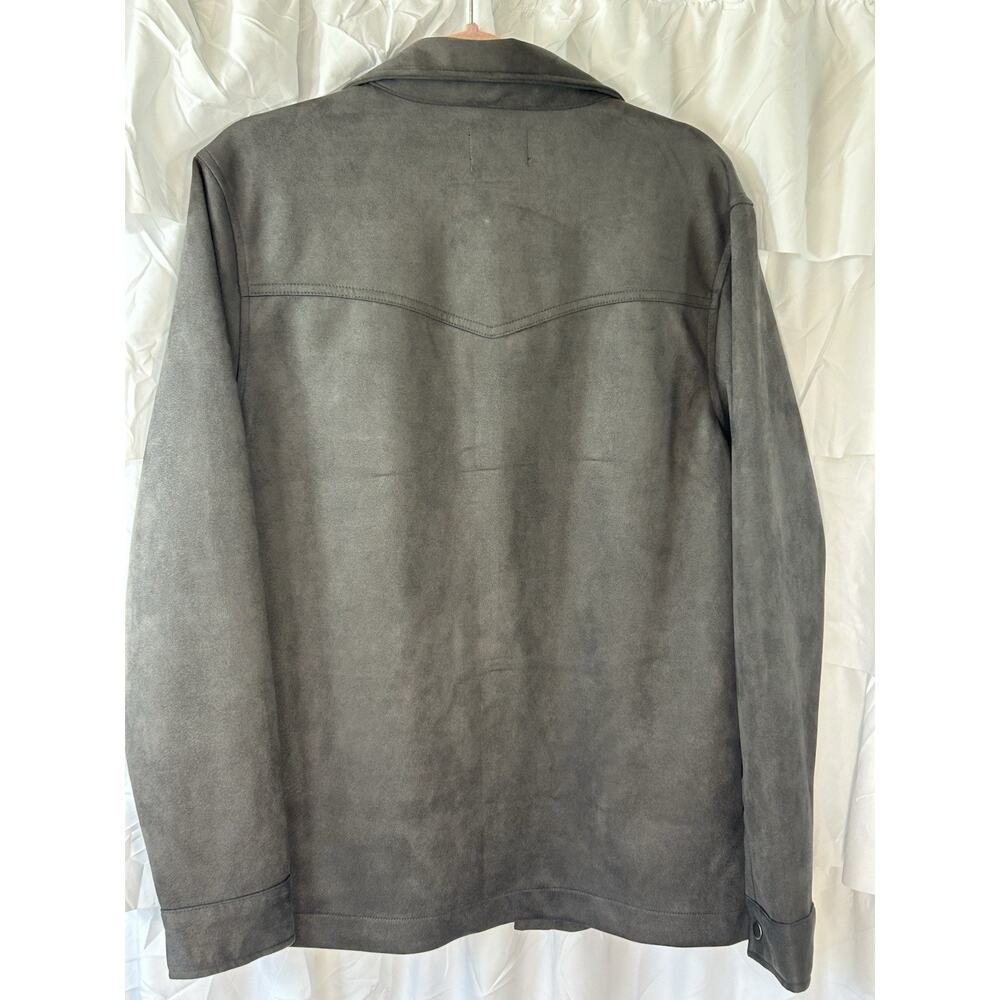 Frye Mens Charcoal gray Faux Suede Shirt Jacket Shacket Snap Front Size Small - Picture 6 of 6